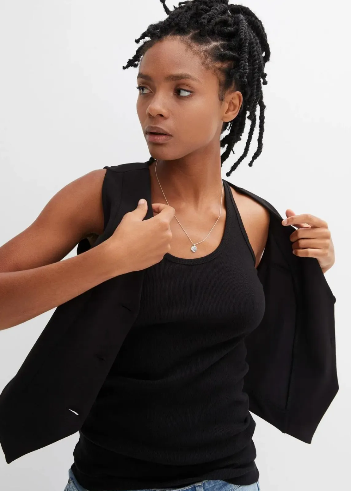bonprix Unterhemden|Basics^2er-Pack Ripp-Tanktop schwarz + grau meliert
