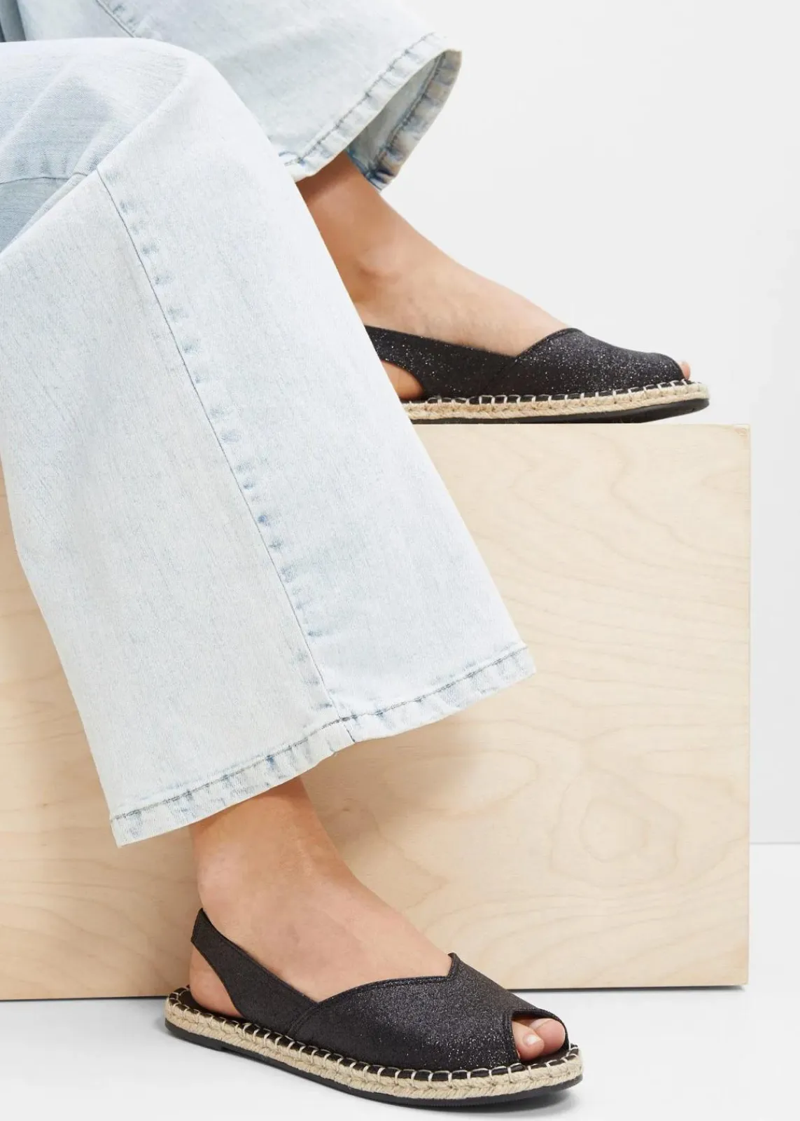 bonprix Schuhe & Accessoires In Spezialgrößen·Elastischer Schaft|Sommerschuhe^Espadrilles schwarz glitzer