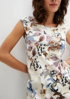bonprix Bekleidung·Pullover & Strickjacken|Kleider^Etuikleid aus Baumwollsatin natur geblümt