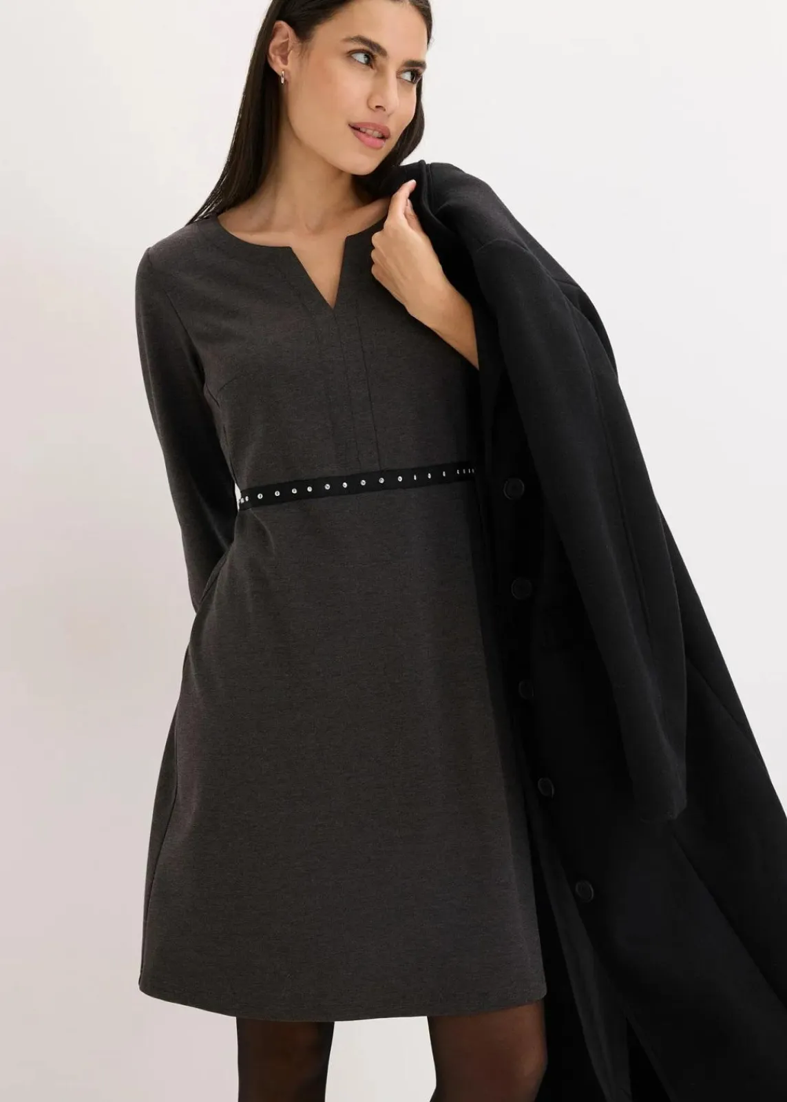 bonprix Bekleidung·Pullover & Strickjacken|Kleider^Etuikleid aus Punto di Roma anthrazit meliert