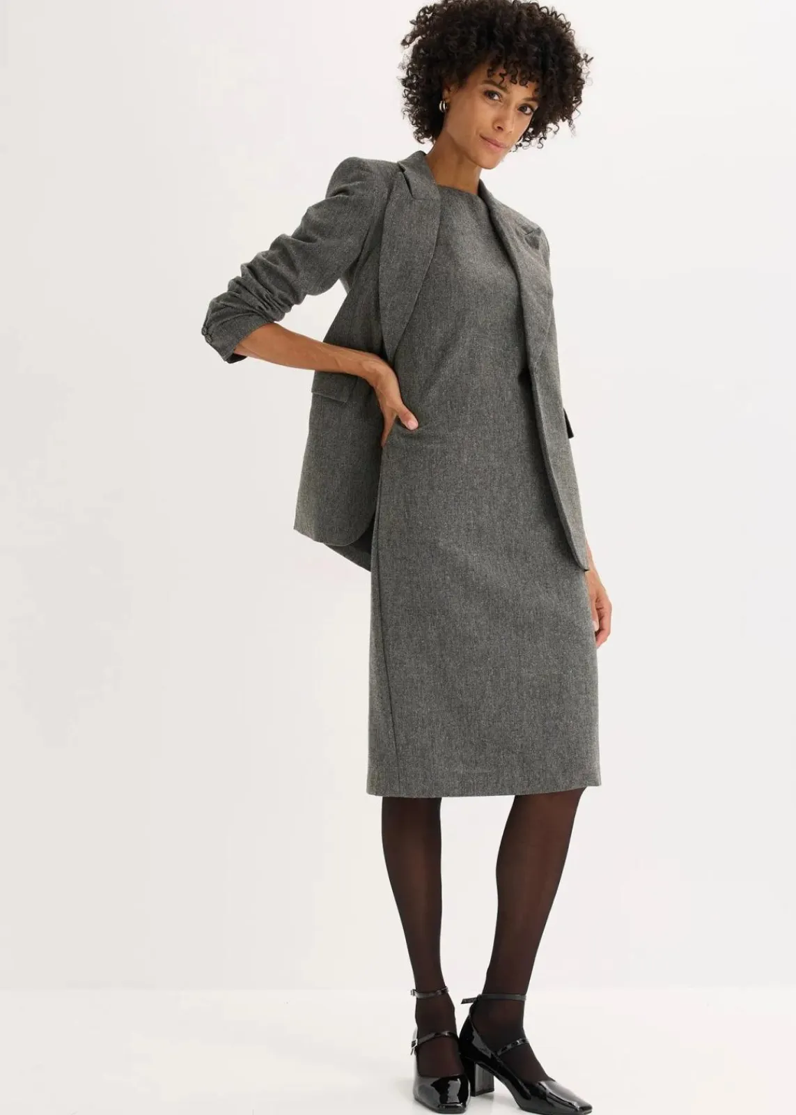 bonprix Bekleidung·Pullover & Strickjacken|Kleider^Etuikleid in Tweedoptik schwarz/wollweiß meliert