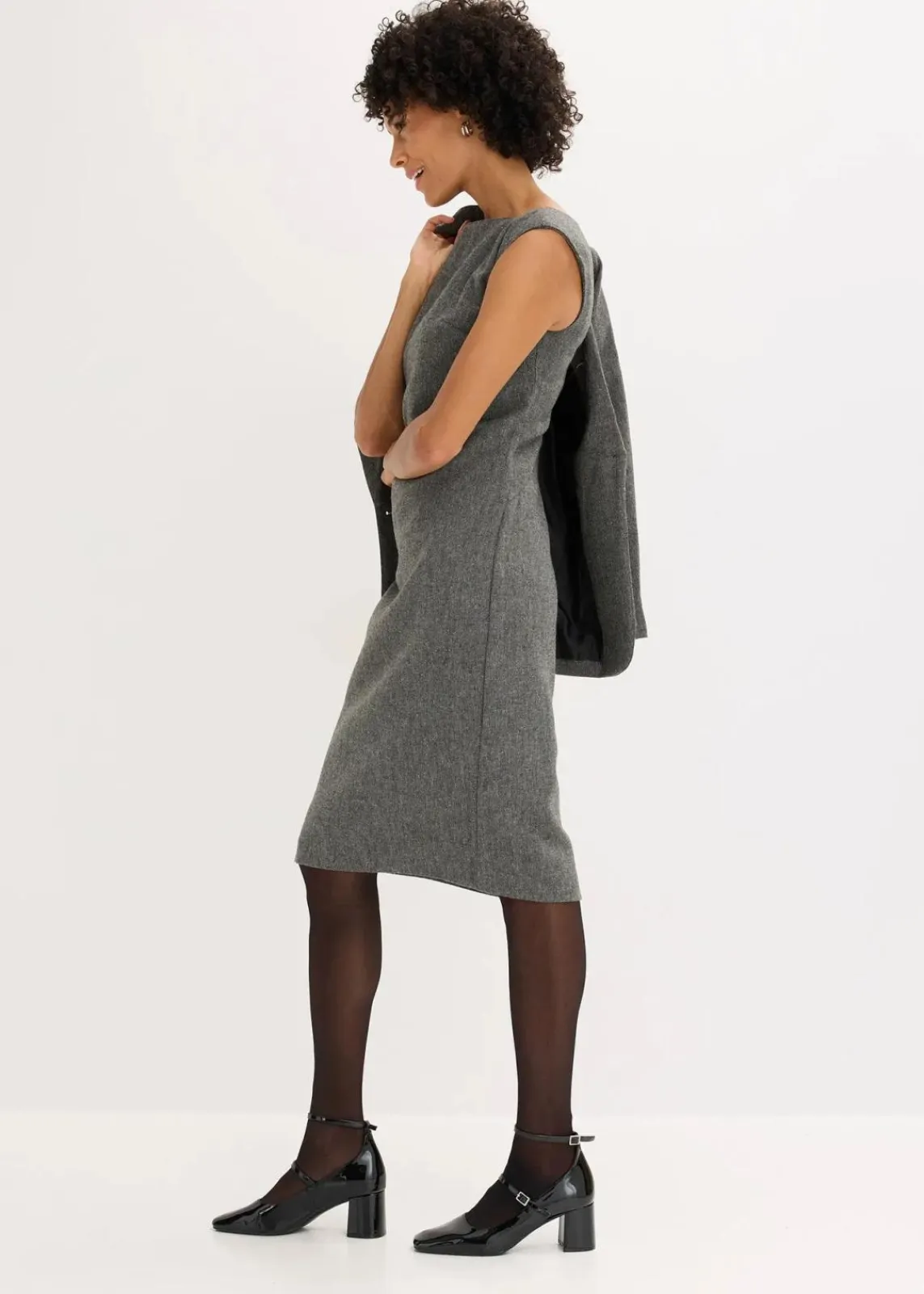 bonprix Bekleidung·Pullover & Strickjacken|Kleider^Etuikleid in Tweedoptik schwarz/wollweiß meliert