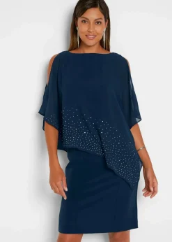 bonprix Festliche Mode|Kleider^Etuikleid mit Glitzersteinen dunkelblau