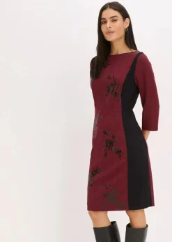 bonprix Kleider|Bekleidung·Pullover & Strickjacken^Etuikleid mit Paillettenstickerei dunkelrot/schwarz kariert