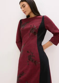 bonprix Kleider|Bekleidung·Pullover & Strickjacken^Etuikleid mit Paillettenstickerei dunkelrot/schwarz kariert