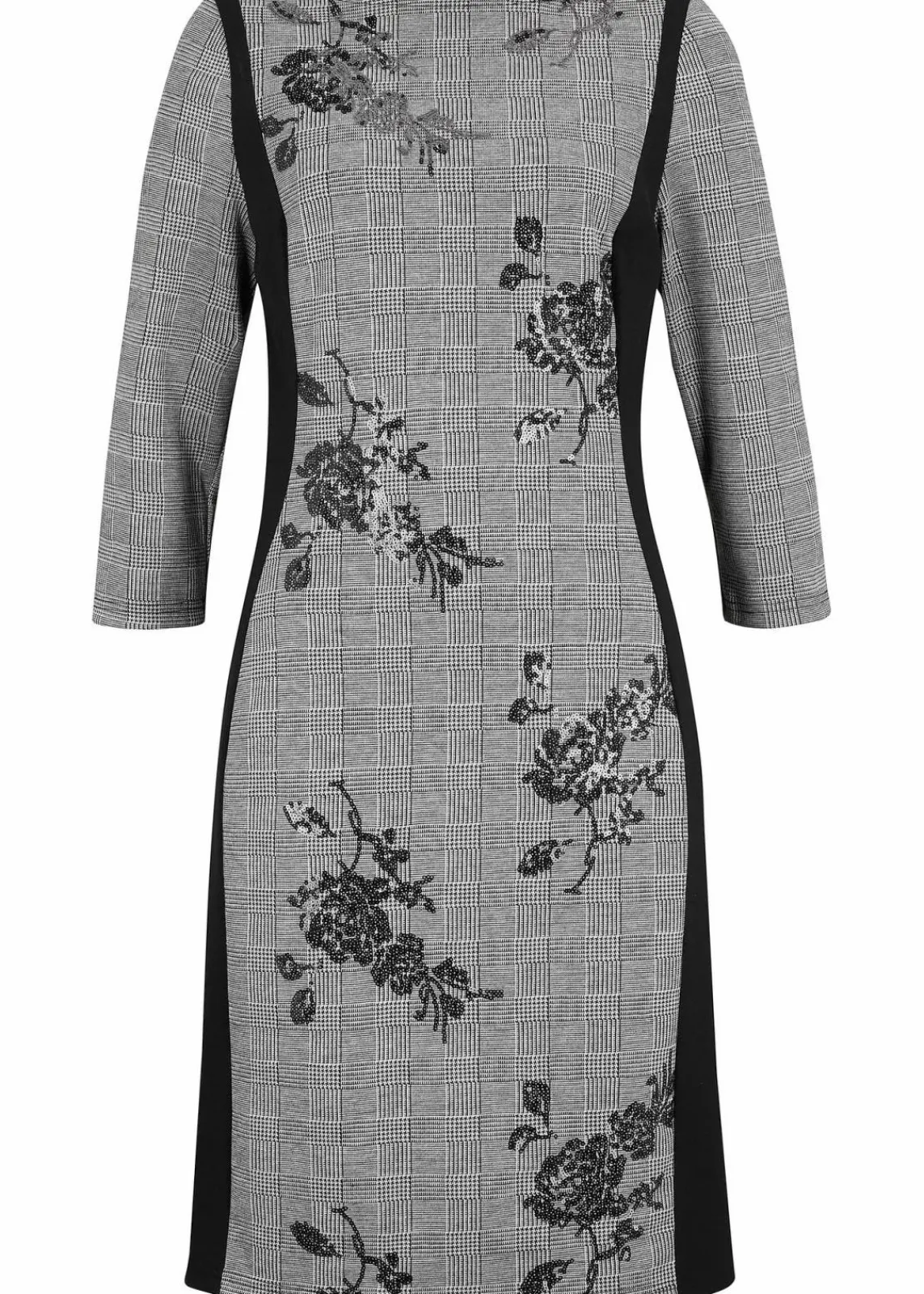 bonprix Bekleidung·Pullover & Strickjacken|Kleider^Etuikleid mit Paillettenstickerei schwarz kariert