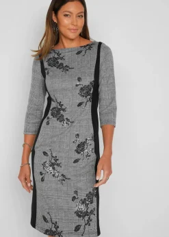 bonprix Bekleidung·Pullover & Strickjacken|Kleider^Etuikleid mit Paillettenstickerei schwarz kariert