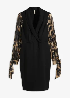 bonprix Kleider^Etuikleid mit tiefem Ausschnitt schwarz/beige leo bedruckt