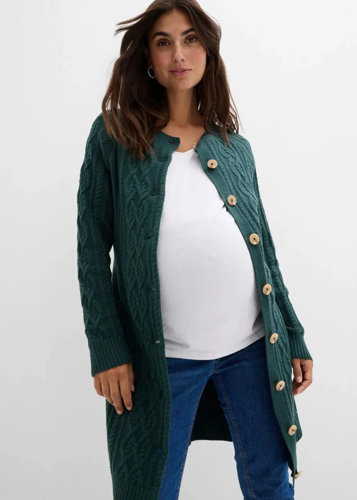 bonprix Bekleidung·Blazer|Umstandsmode^Extra lange Umstands-Strickjacke und Strickkleid aus Baumwoll-Mix tiefgrün