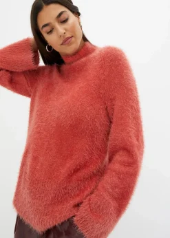bonprix Bekleidung·Umstandsmode|Pullover & Strickjacken^Federgarn-Pullover mit weiten Ärmeln, Boxy-Fit rhabarber