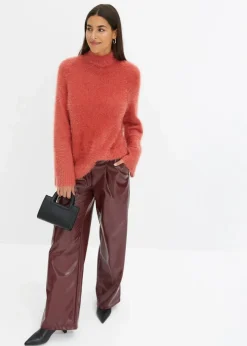 bonprix Bekleidung·Umstandsmode|Pullover & Strickjacken^Federgarn-Pullover mit weiten Ärmeln, Boxy-Fit rhabarber