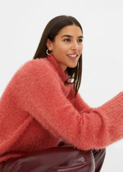 bonprix Bekleidung·Umstandsmode|Pullover & Strickjacken^Federgarn-Pullover mit weiten Ärmeln, Boxy-Fit rhabarber