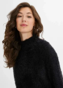 bonprix Bekleidung·Umstandsmode|Pullover & Strickjacken^Federgarn-Pullover mit weiten Ärmeln, Boxy-Fit schwarz