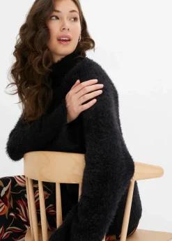 bonprix Bekleidung·Umstandsmode|Pullover & Strickjacken^Federgarn-Pullover mit weiten Ärmeln, Boxy-Fit schwarz
