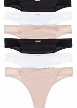 bonprix Sportwäsche|Höschen^Feel Comfort String Mikrofaser (6er Pack) weiß + mattbeige + schwarz