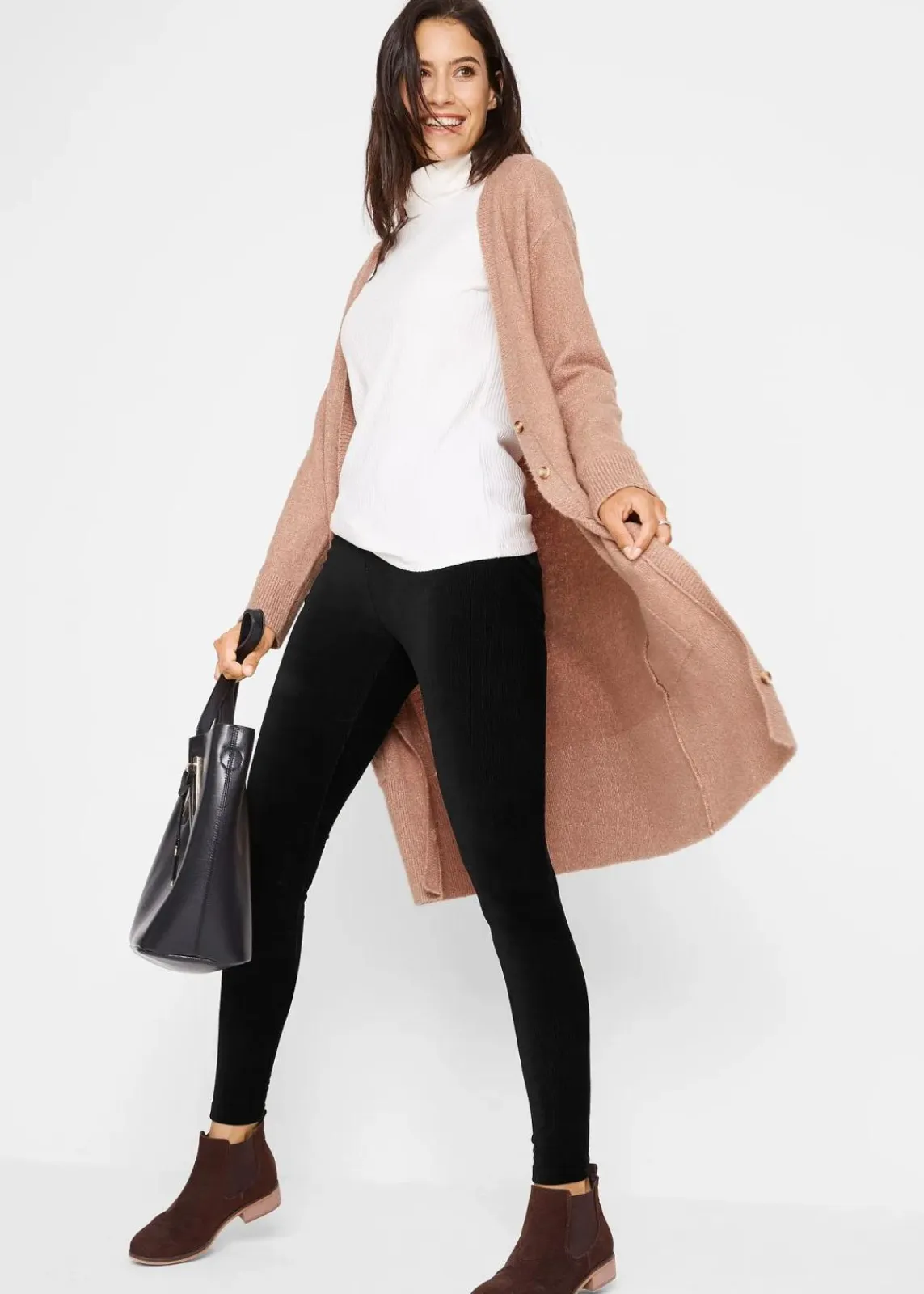 bonprix Bekleidung·Kleider|Hosen^Feincord-Leggings mit breitem Komfortbund schwarz