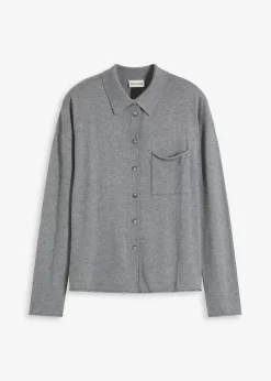 bonprix Bekleidung·Umstandsmode|Bekleidung·Jeans^Feinstrick in Hemdoptik grau meliert