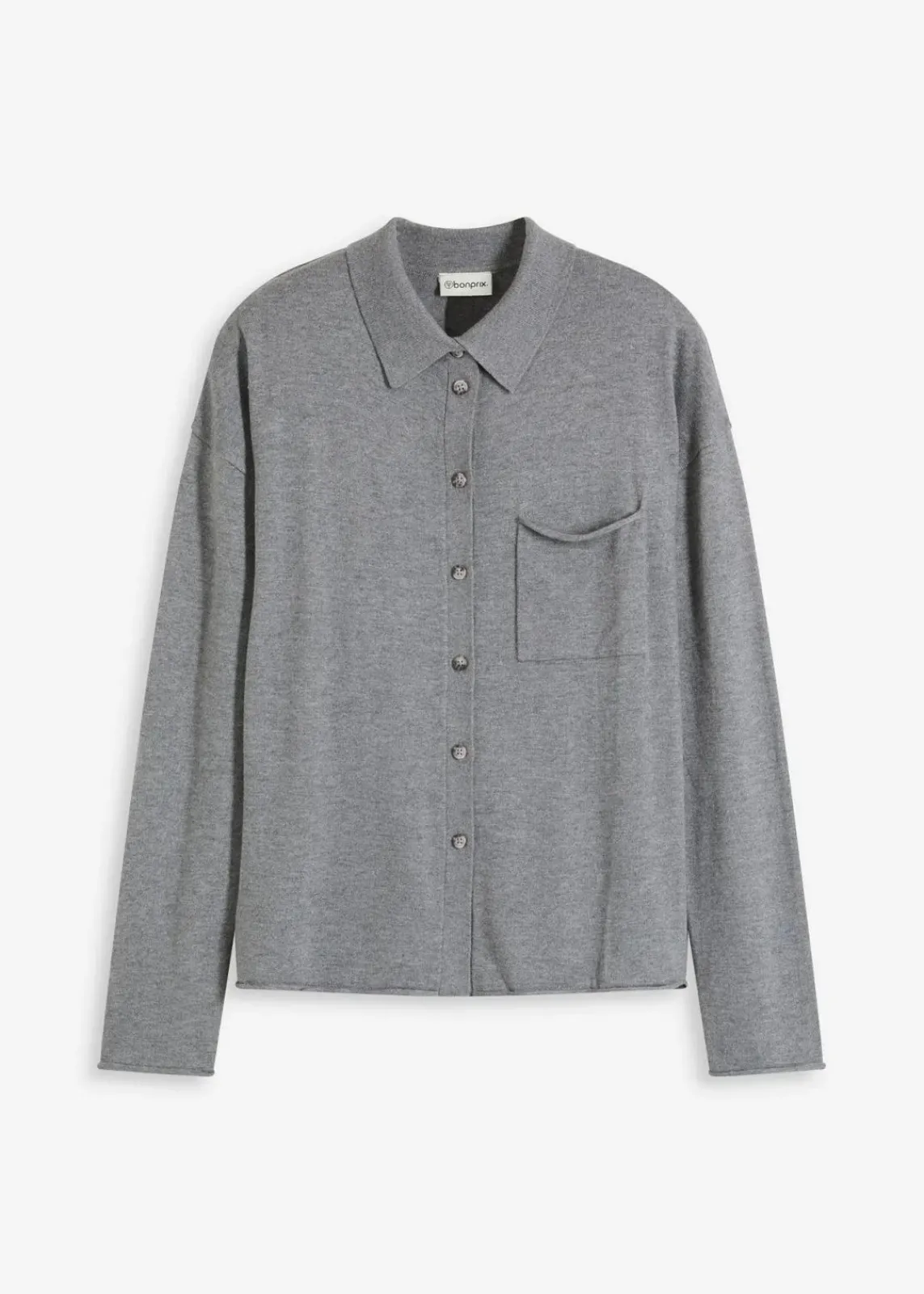 bonprix Bekleidung·Umstandsmode|Bekleidung·Jeans^Feinstrick in Hemdoptik grau meliert