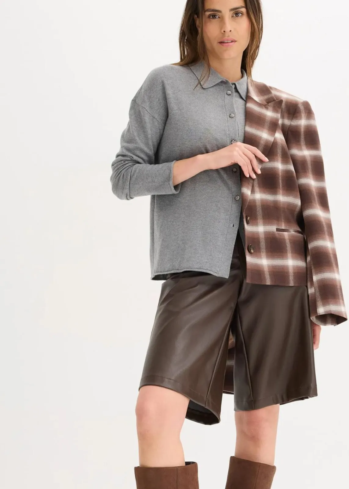 bonprix Bekleidung·Umstandsmode|Bekleidung·Jeans^Feinstrick in Hemdoptik grau meliert