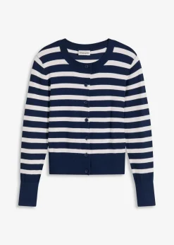 bonprix Bekleidung·Umstandsmode|Pullover & Strickjacken^Feinstrick-Cardigan mit Streifen dunkelblau/wollweiß gestreift
