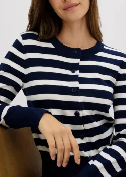 bonprix Bekleidung·Umstandsmode|Pullover & Strickjacken^Feinstrick-Cardigan mit Streifen dunkelblau/wollweiß gestreift