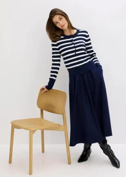 bonprix Bekleidung·Umstandsmode|Pullover & Strickjacken^Feinstrick-Cardigan mit Streifen dunkelblau/wollweiß gestreift