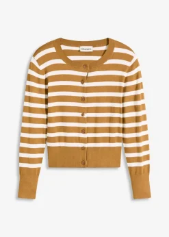 bonprix Bekleidung·Umstandsmode|Pullover & Strickjacken^Feinstrick-Cardigan mit Streifen haselnuss/wollweiß gestreift