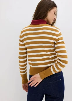 bonprix Bekleidung·Umstandsmode|Pullover & Strickjacken^Feinstrick-Cardigan mit Streifen haselnuss/wollweiß gestreift