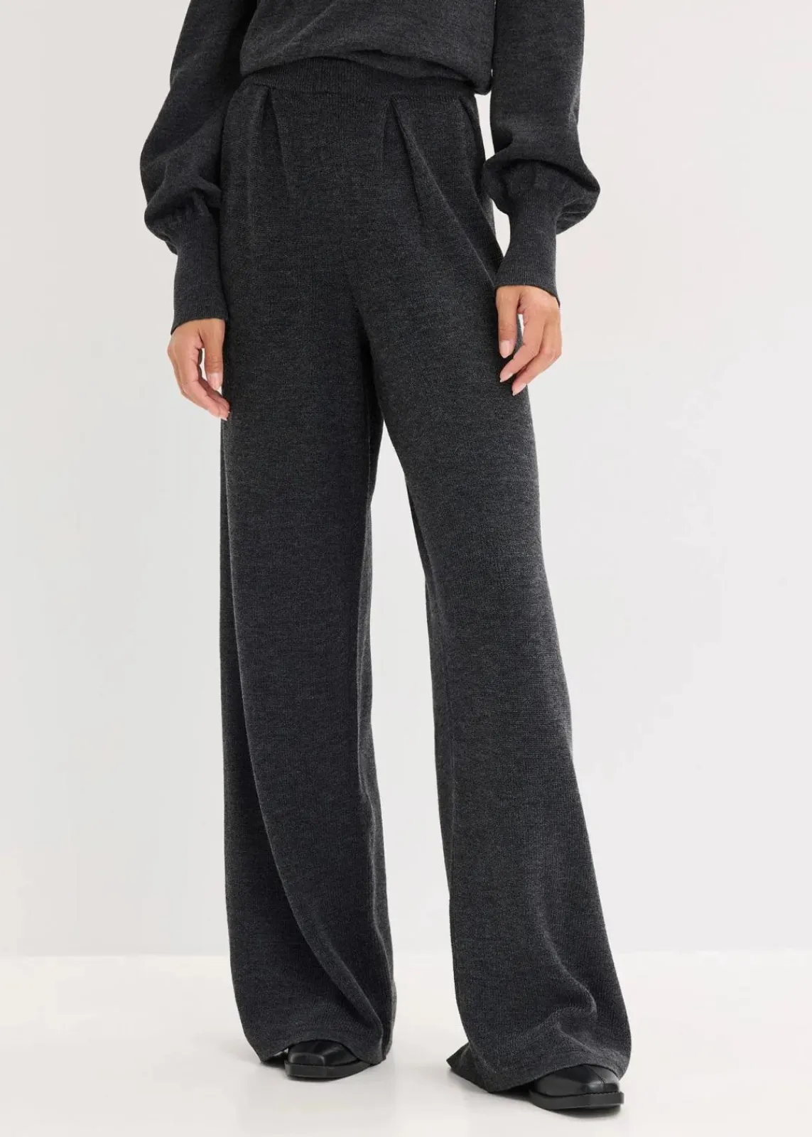 bonprix Bekleidung·Kleider|Zweiteiler & Sets^Feinstrickhose anthrazit meliert