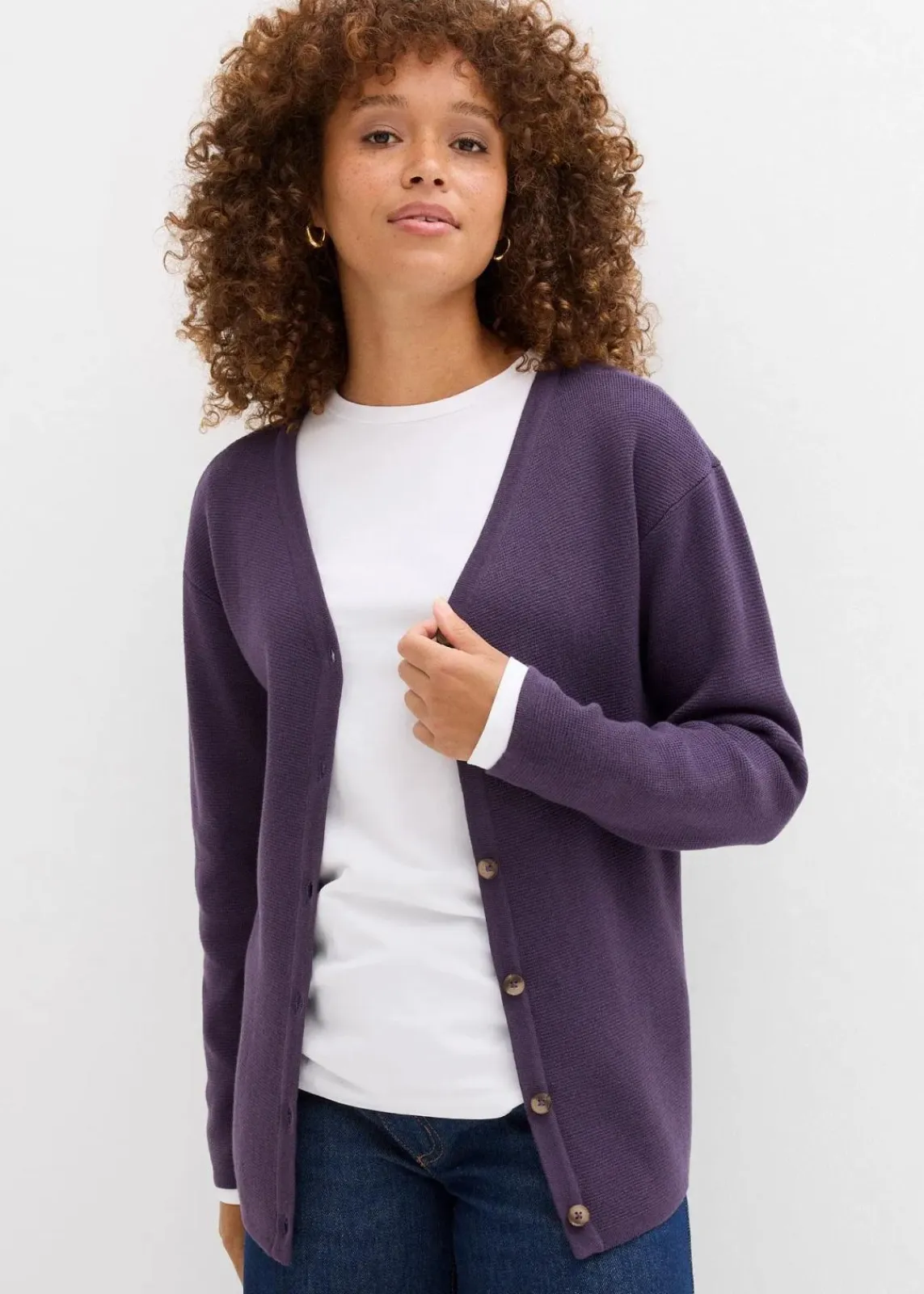 bonprix Bekleidung·Röcke|Bekleidung·Jeans^Feinstrickjacke pflaume