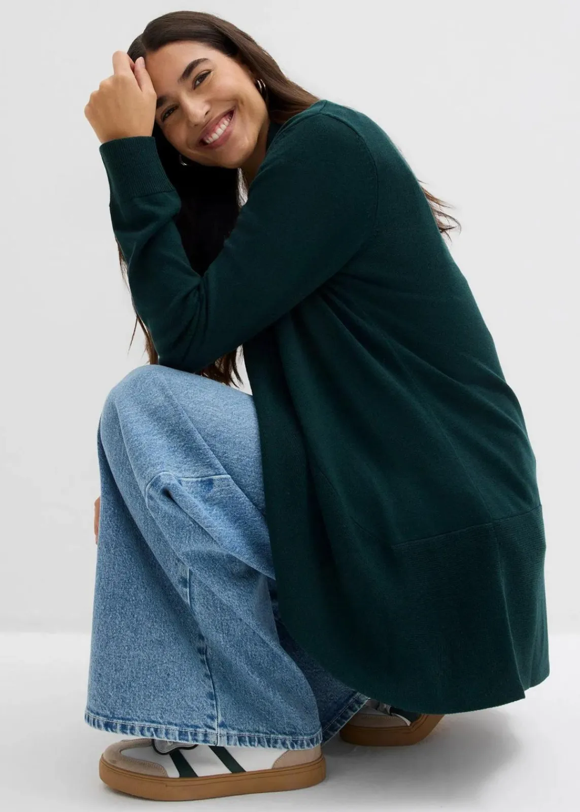 bonprix Bekleidung·Röcke|Bekleidung·Jeans^Feinstrickjacke tiefgrün