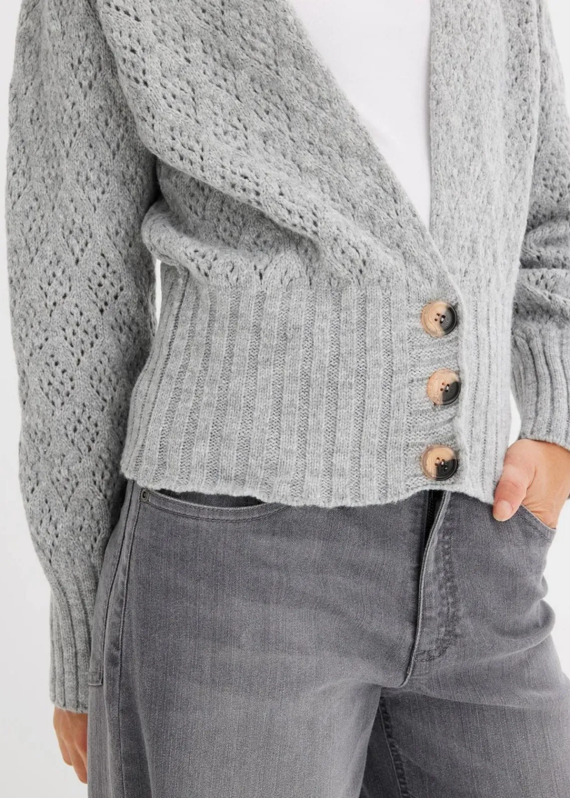 bonprix Bekleidung·Umstandsmode|Bekleidung·Jeans^Feinstrickjacke hellgrau meliert
