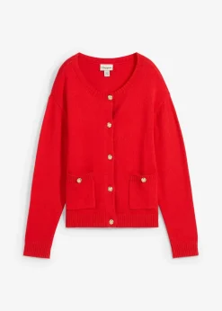 bonprix Pullover & Strickjacken|Strickmode^Feinstrickjacke aus Baumwoll-Mix erdbeere