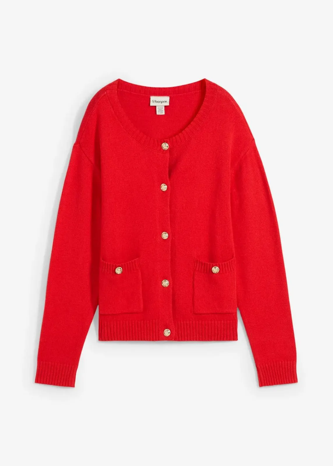 bonprix Pullover & Strickjacken|Strickmode^Feinstrickjacke aus Baumwoll-Mix erdbeere