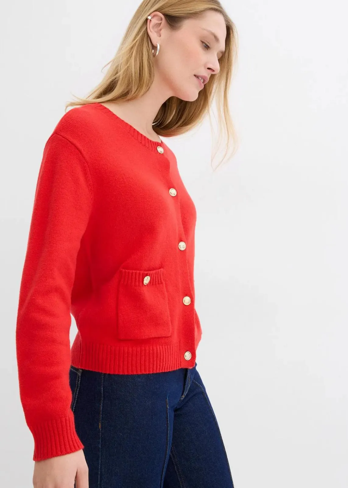 bonprix Pullover & Strickjacken|Strickmode^Feinstrickjacke aus Baumwoll-Mix erdbeere