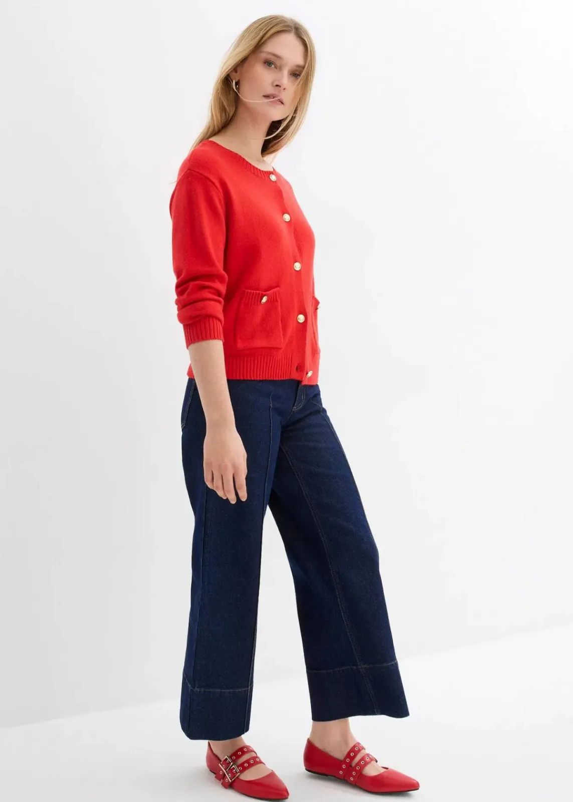 bonprix Pullover & Strickjacken|Strickmode^Feinstrickjacke aus Baumwoll-Mix erdbeere