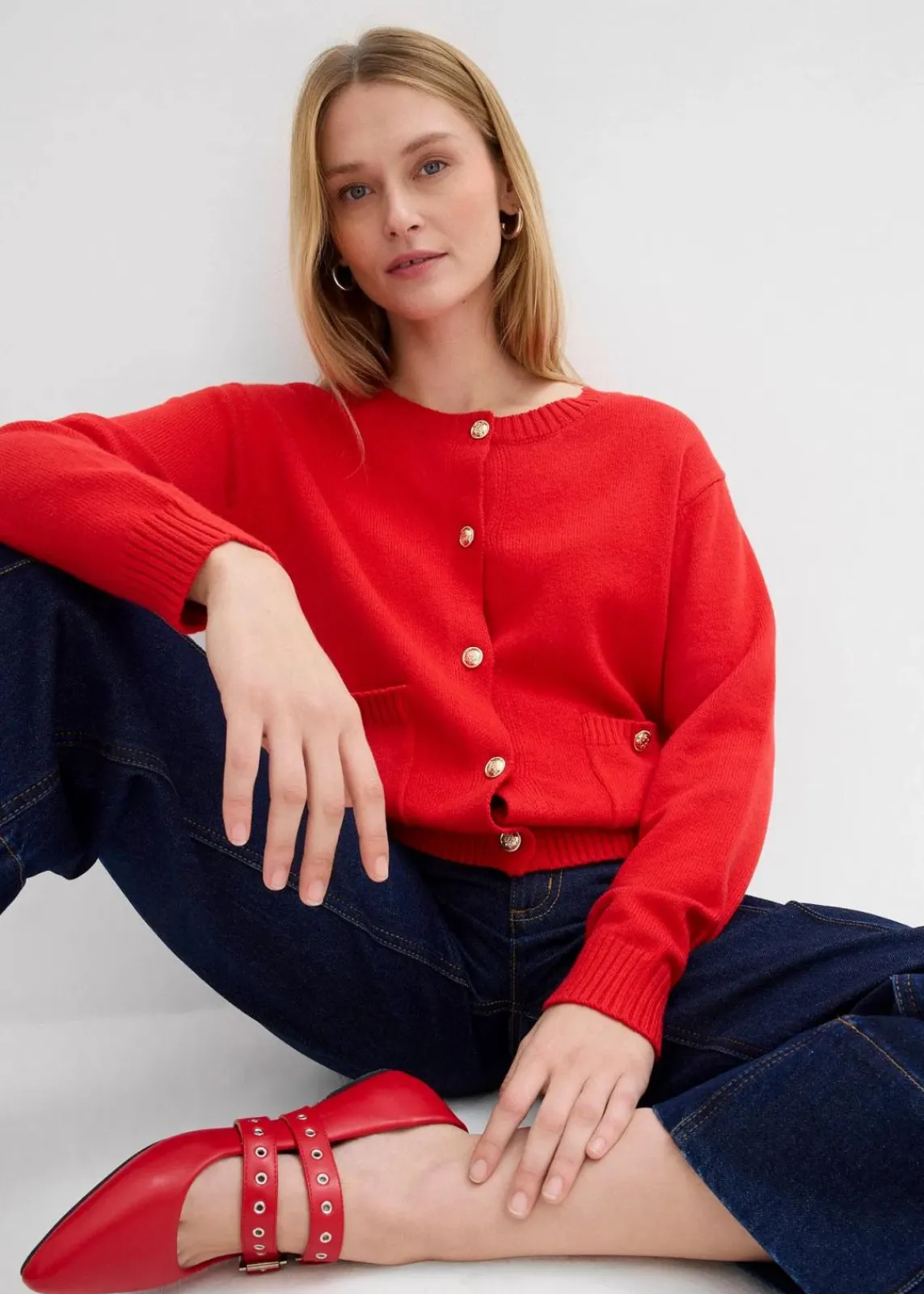 bonprix Pullover & Strickjacken|Strickmode^Feinstrickjacke aus Baumwoll-Mix erdbeere