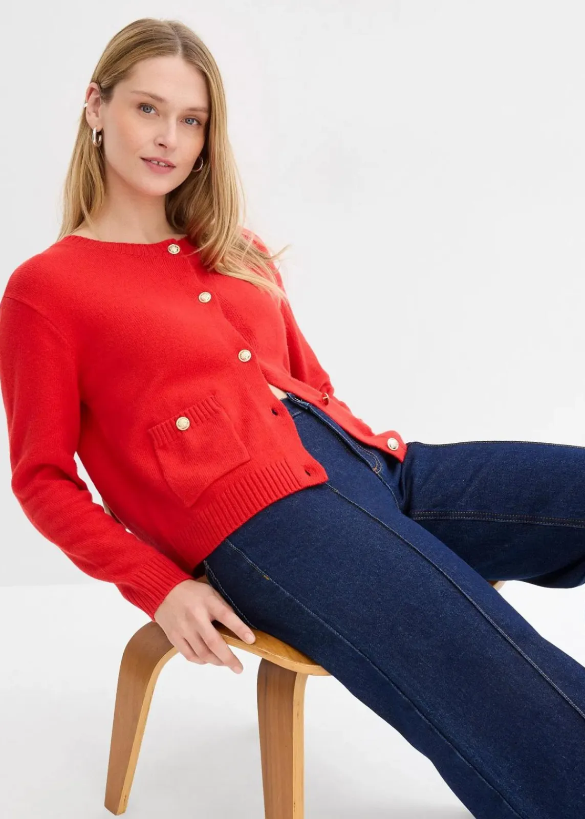 bonprix Pullover & Strickjacken|Strickmode^Feinstrickjacke aus Baumwoll-Mix erdbeere