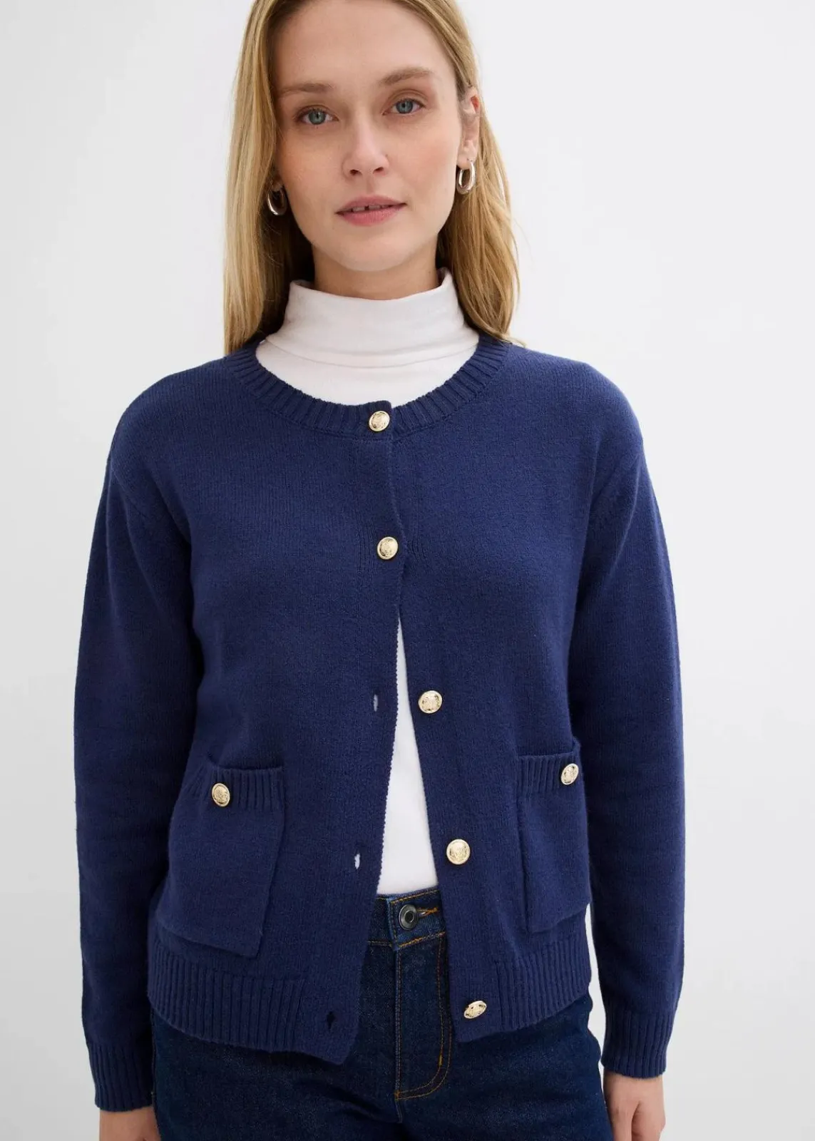 bonprix Bekleidung·Umstandsmode|Bekleidung·Jeans^Feinstrickjacke aus Baumwoll-Mix dunkelblau