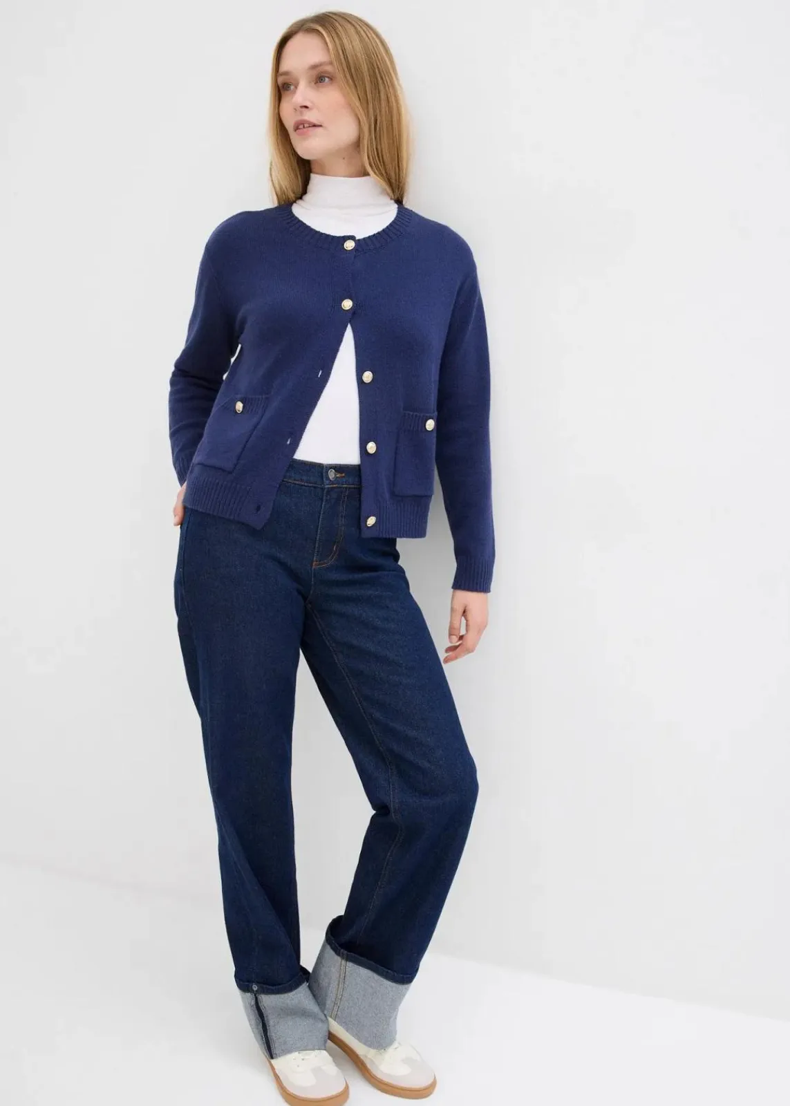 bonprix Bekleidung·Umstandsmode|Bekleidung·Jeans^Feinstrickjacke aus Baumwoll-Mix dunkelblau