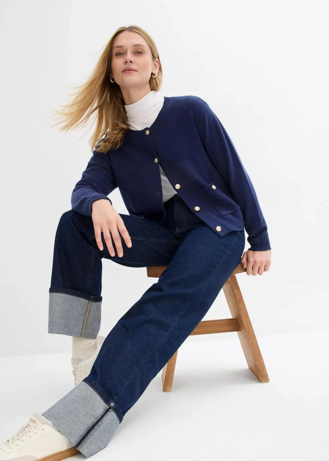 bonprix Bekleidung·Umstandsmode|Bekleidung·Jeans^Feinstrickjacke aus Baumwoll-Mix dunkelblau