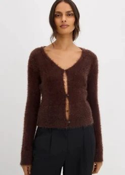 bonprix Bekleidung·Umstandsmode|Strickmode^Feinstrickjacke aus Federgarn dunkelbraun