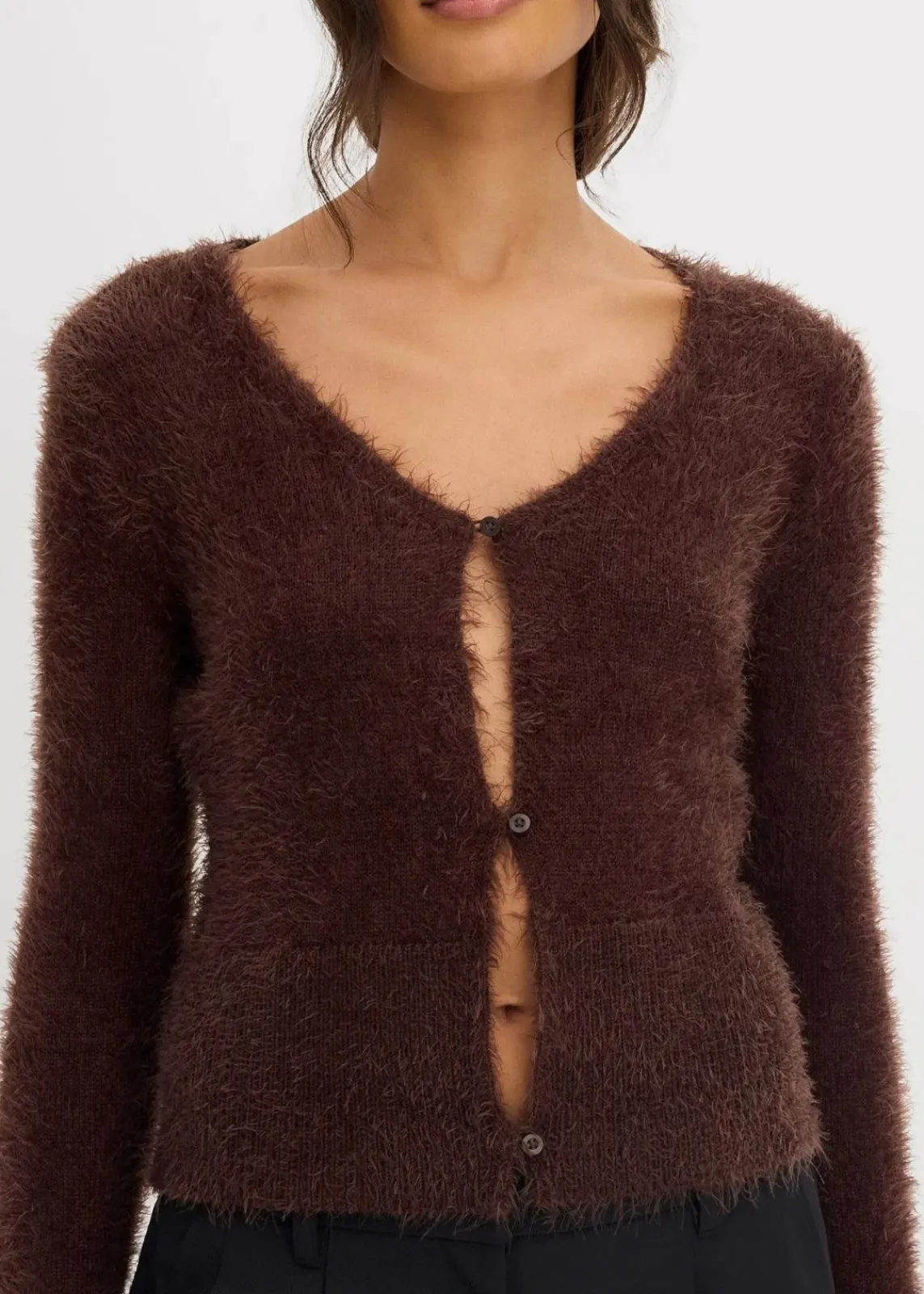 bonprix Bekleidung·Umstandsmode|Strickmode^Feinstrickjacke aus Federgarn dunkelbraun