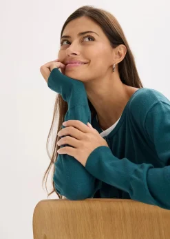 bonprix Pullover & Strickjacken|Strickmode^Feinstrickjacke aus fließendem Viskose-Mix pfeffergrün