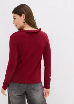 bonprix Strickmode|Pullover & Strickjacken^Feinstrickjacke aus fließendem Viskose-Mix pflaumenrot
