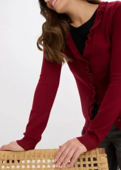 bonprix Strickmode|Pullover & Strickjacken^Feinstrickjacke aus fließendem Viskose-Mix pflaumenrot