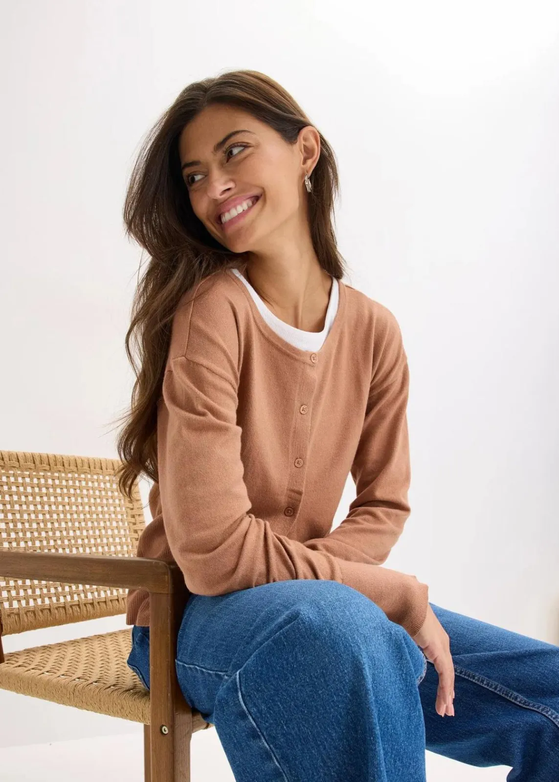 bonprix Bekleidung·Umstandsmode|Bekleidung·Jeans^Feinstrickjacke aus fließendem Viskose-Mix schokosorbet