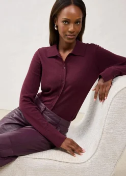 bonprix Pullover & Strickjacken|Strickmode^Feinstrickjacke aus weichem Woll-Mix weinrot