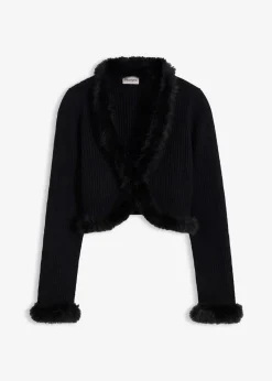 bonprix Bekleidung·Umstandsmode|Bekleidung·Jeans^Feinstrickjacke mit Fellimitat schwarz