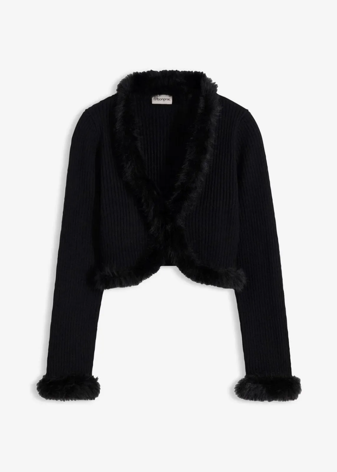 bonprix Bekleidung·Umstandsmode|Bekleidung·Jeans^Feinstrickjacke mit Fellimitat schwarz